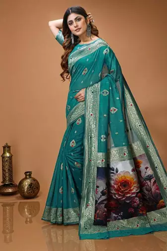sky blue silk blend zari woven sarees