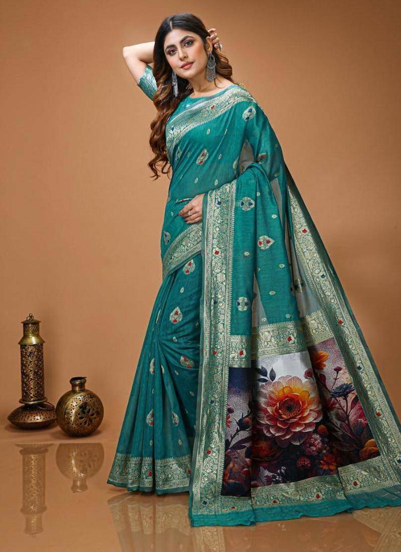 sky blue silk blend zari woven sarees