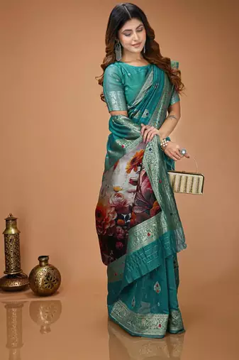 sky blue silk blend zari woven sarees