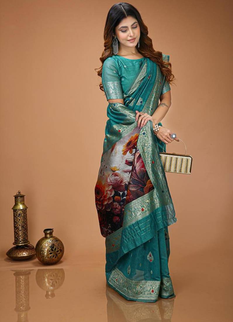 sky blue silk blend zari woven sarees