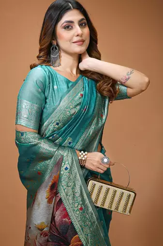 sky blue silk blend zari woven sarees