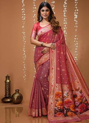 peach silk blend zari woven sarees 1