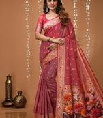 peach silk blend zari woven sarees