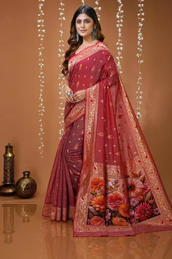 peach silk blend zari woven sarees
