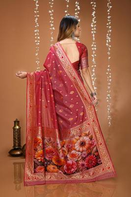 peach silk blend zari woven sarees 3