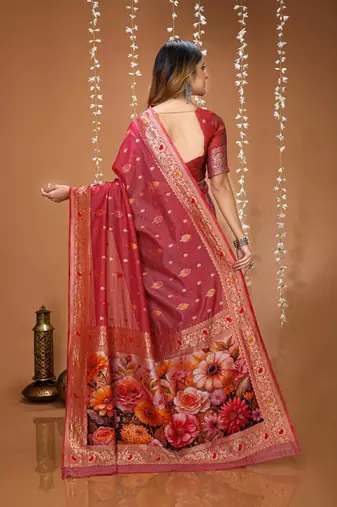 peach silk blend zari woven sarees
