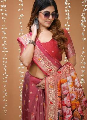 peach silk blend zari woven sarees 4