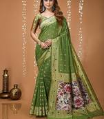 green silk blend zari woven sarees