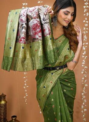 green silk blend zari woven sarees 5