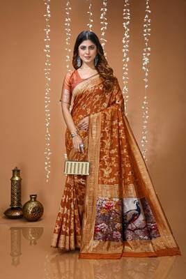 dark mustard silk blend zari woven sarees 1