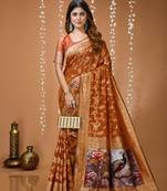 dark mustard silk blend zari woven sarees