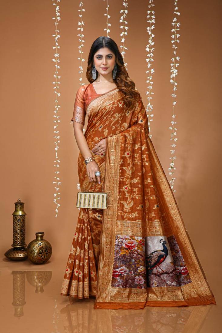 dark mustard silk blend zari woven sarees