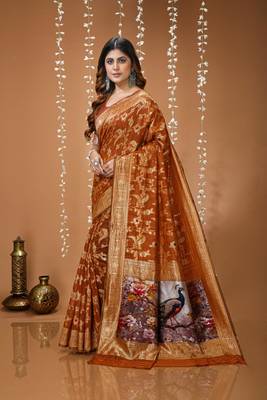 dark mustard silk blend zari woven sarees 2