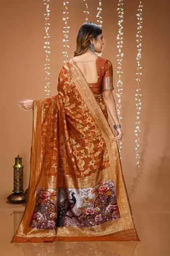 dark mustard silk blend zari woven sarees