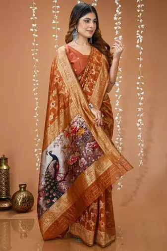 dark mustard silk blend zari woven sarees