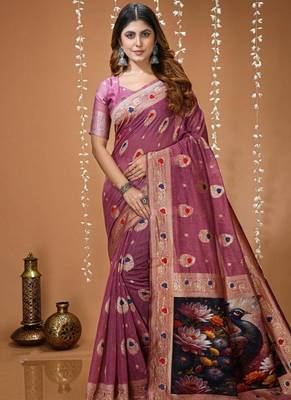 wine silk blend zari woven sarees 1