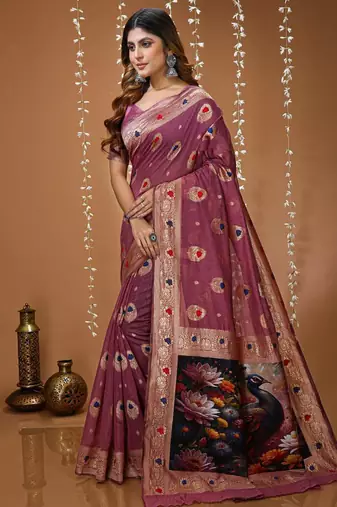 wine silk blend zari woven sarees
