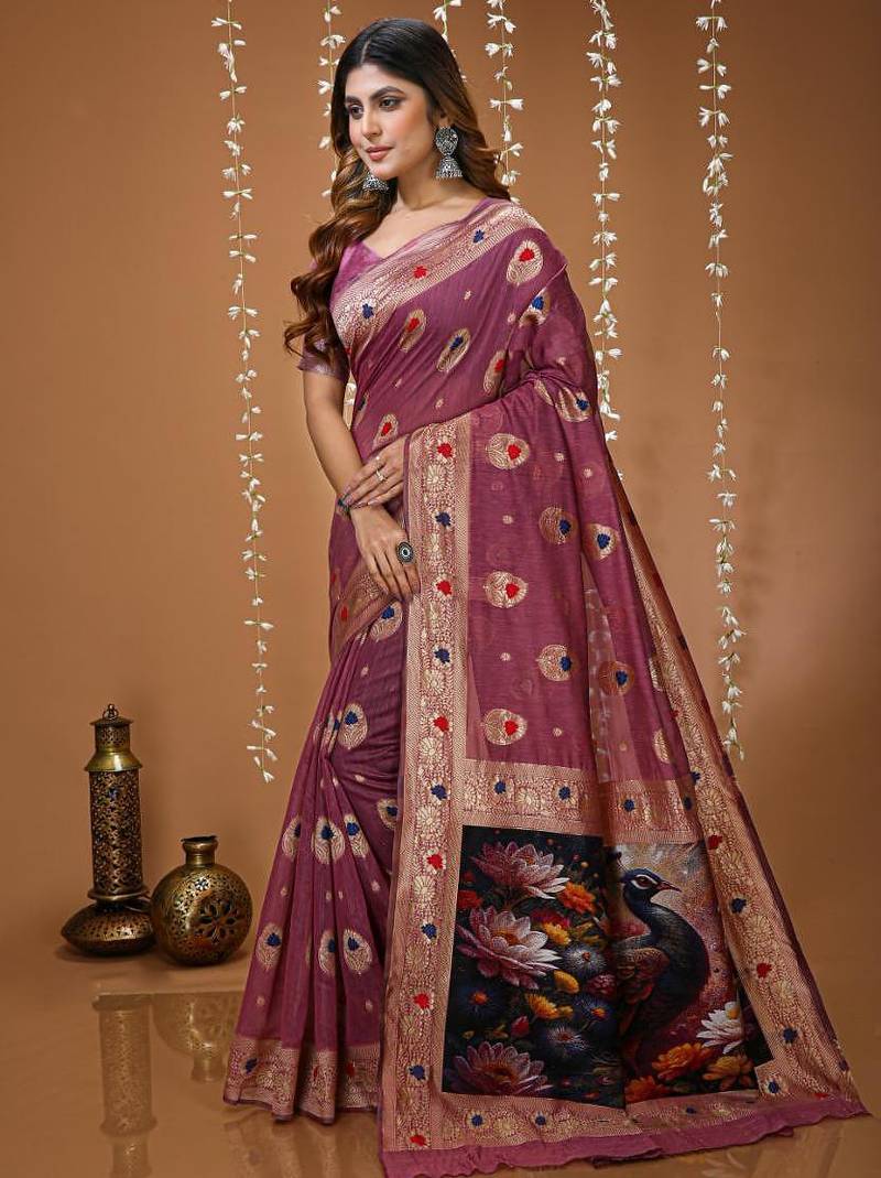 wine silk blend zari woven sarees