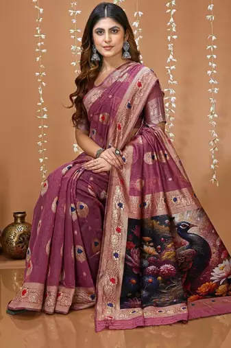 wine silk blend zari woven sarees