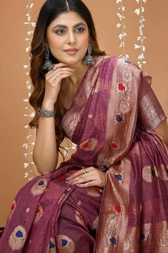 wine silk blend zari woven sarees