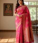 pink silk blend zari woven work sarees