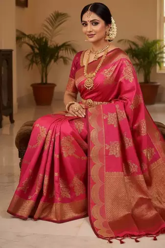 pink silk blend zari woven work sarees