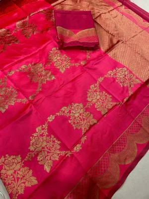 pink silk blend zari woven work sarees 4