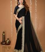 black georgette embroidered zari work border sarees