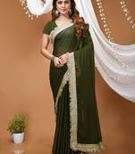 mehendi georgette embroidered zari work border sarees