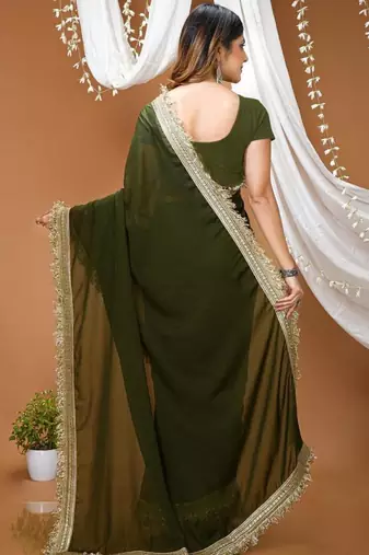 mehendi georgette embroidered zari work border sarees