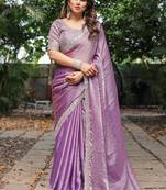 levender chiffon embroidered border saree with embroidered blouse