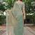 pista chiffon embroidered border saree with embroidered blouse