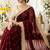 maroon satin silk blend sequin embroidered work saree with matching blouse