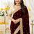 maroon satin silk blend sequin embroidered work saree with matching blouse