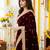 maroon satin silk blend sequin embroidered work saree with matching blouse