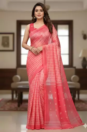 pink silk blend women's zari woven work sarees