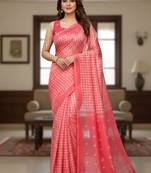 pink silk blend women's zari woven work sarees