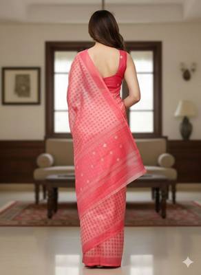 pink silk blend women's zari woven work sarees 2