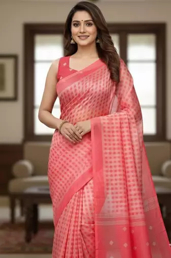 pink silk blend women's zari woven work sarees