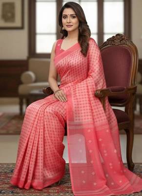 pink silk blend women's zari woven work sarees 4