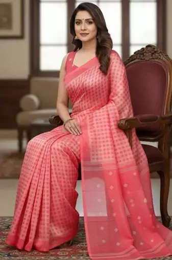 pink silk blend women's zari woven work sarees