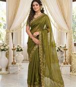 green fancy silk blend shinning embroidered border & blouse saree