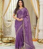 levender fancy silk blend shinning embroidered border & blouse saree