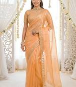 orange fancy silk blend shinning embroidered border & blouse saree
