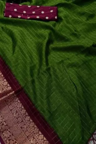 green & purple dola silk blend chex saree with tassels pallu saree
