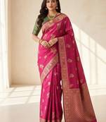 pink silk blend zari woven work sarees