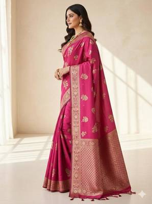 pink silk blend zari woven work sarees 2