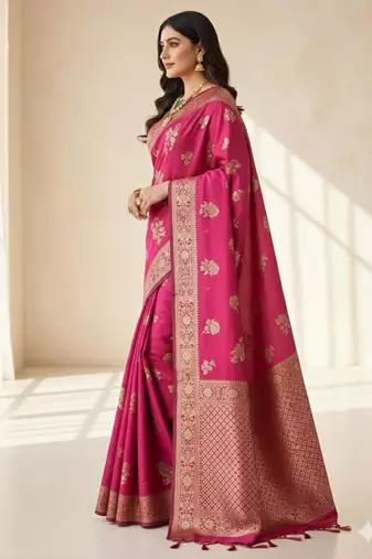 pink silk blend zari woven work sarees