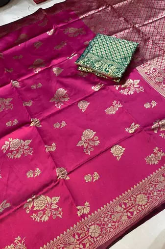 pink silk blend zari woven work sarees