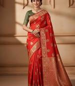 red silk blend zari woven work sarees